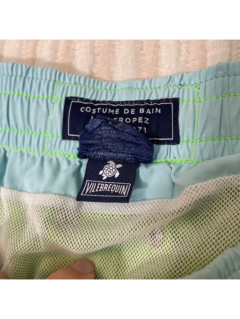 Vilebrequin Men's Green And Teal Swim Trunks with Turtle Embroidery